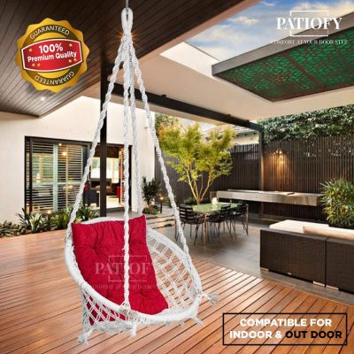 Patiofy Made in India with Free Accessories Hammock-Hanging Chair Cotton for Comfort Indoor and Outdoor/Swing for Kids, Adults, Home, with Square Shape...
